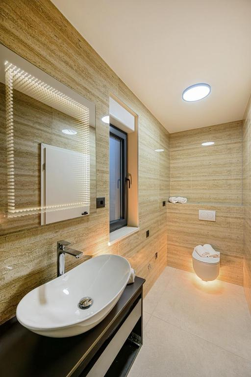 Travertine powder room