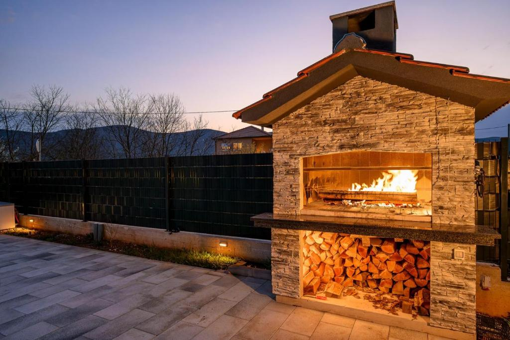 Outdoor stone fireplace